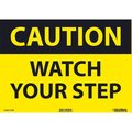 Global Industrial Caution Watch Your Step Sign, 10x14, Pressure Sensitive Vinyl 724211PB